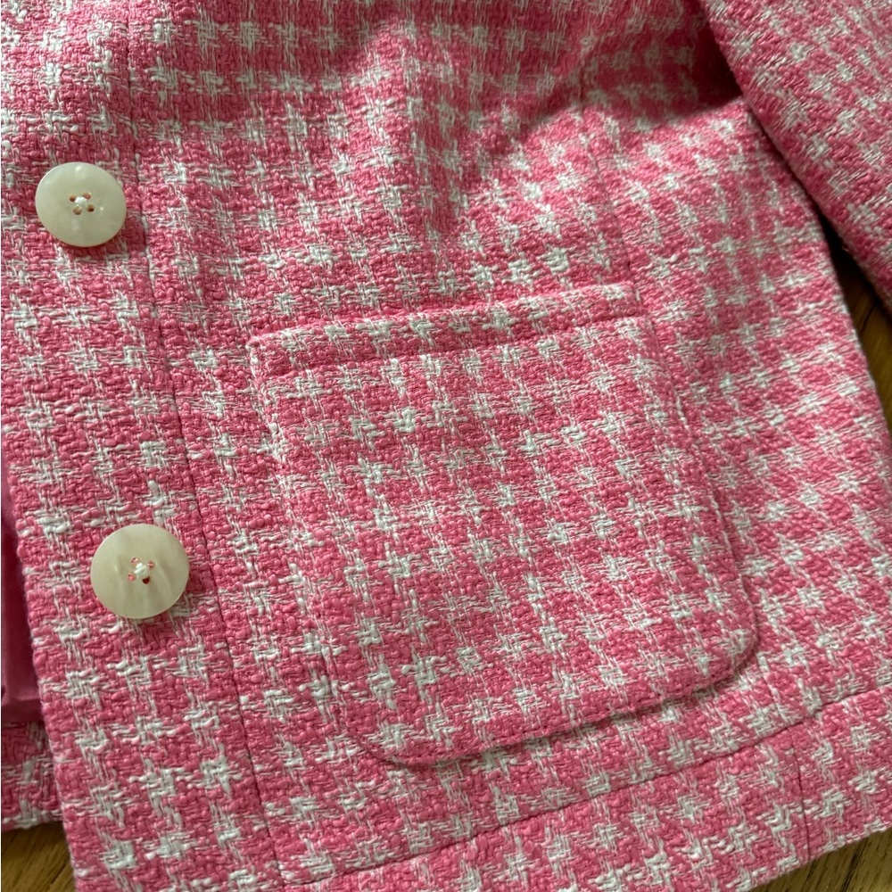 J. Crew Pink Houndstooth Cropped Button Jacket - Picture 3 of 4